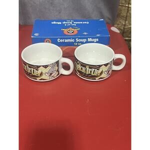 Vtg 2000 Looney Tunes Ceramic Soup Mug Set of 2 Bugs Bunny Giftco 12oz